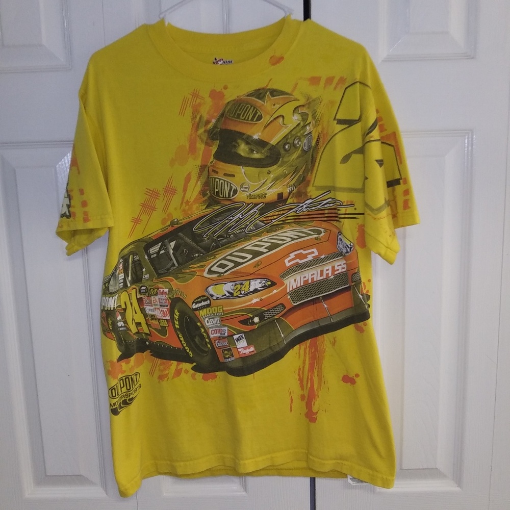 Jeff Gordan 24 Hendrick Motorsports Race Car Yellow T-Shirt, Double Sided
